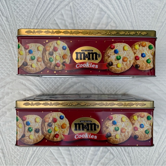Vintage Lot M&Ms Xmas Christmas Cookie Candy Rectangular Tin Box Canister Contnr - Picture 5 of 11